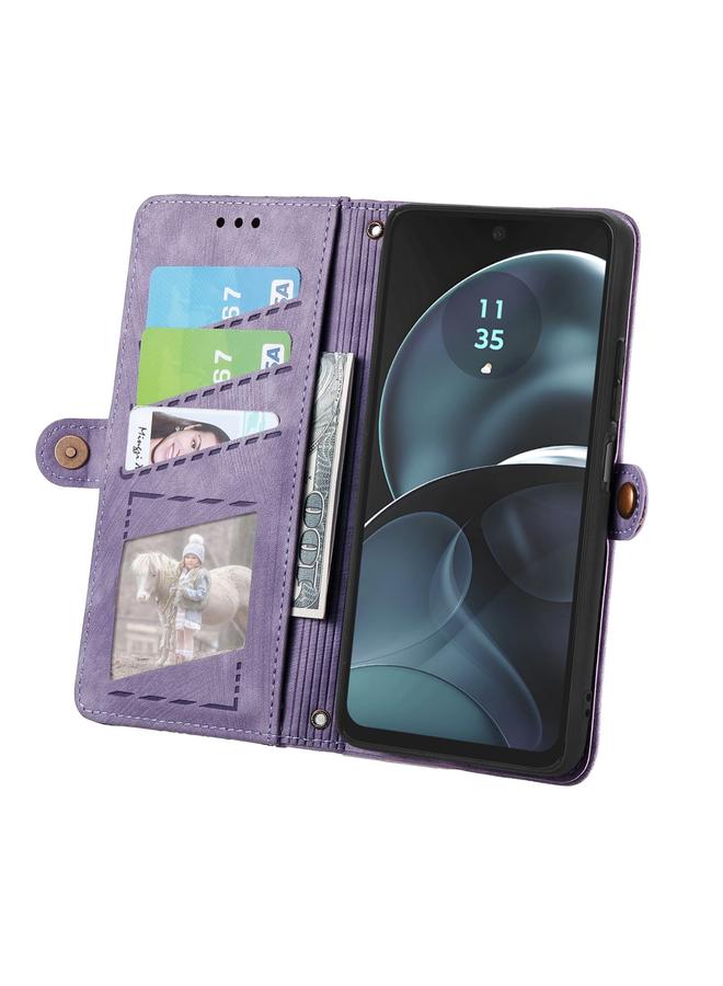 S-TOP Case For Motorola Moto G14 Geometric Zipper Wallet Side Buckle Leather Phone Case - Image 3