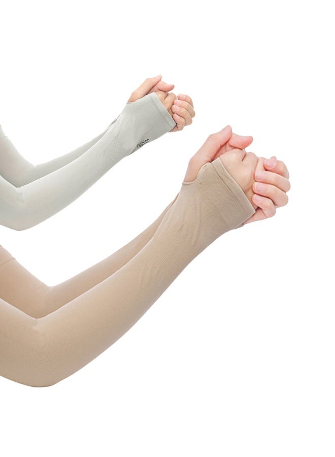 Sunscreen Ice Sleeves Summer Outdoor Sleeves Women's Sunscreen Sleeves Men's Cycling Arm Sleeves Summer Ice Silk Sleeves Two pairs(Gray+Skin) - Image 1