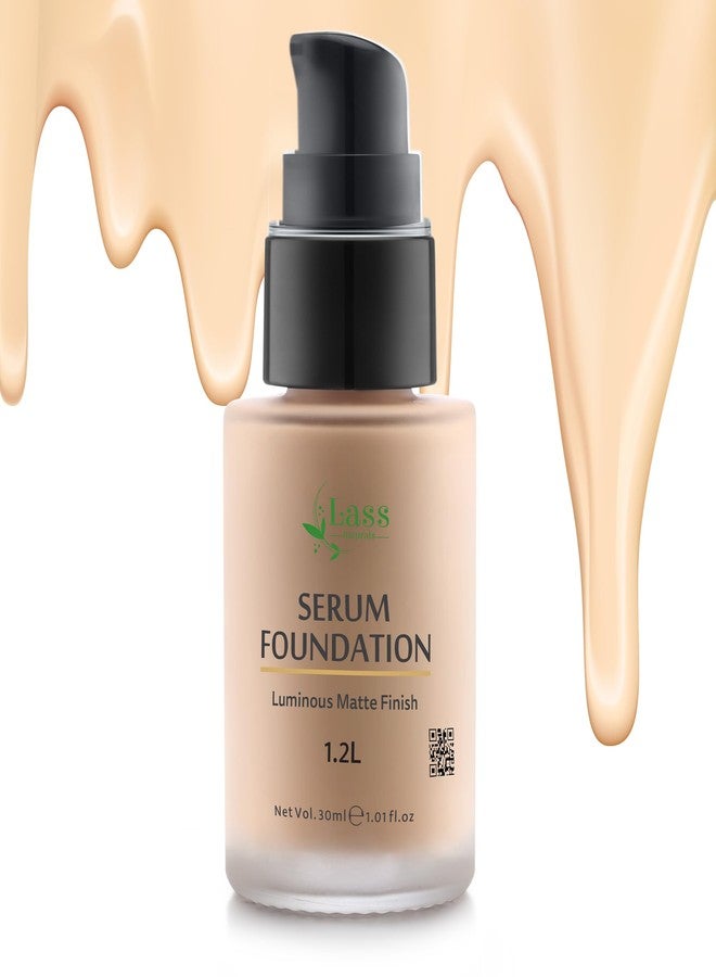 Lass Natural Serum Foundation, Luminous Matte Finish Aqua Base, With SPF 30+, Hyaluronic Acid & Salicylic Acid 0.15%, No Sillicons & Paraben, No Artificial Color, 1.2 Light - 30ml - Image 1