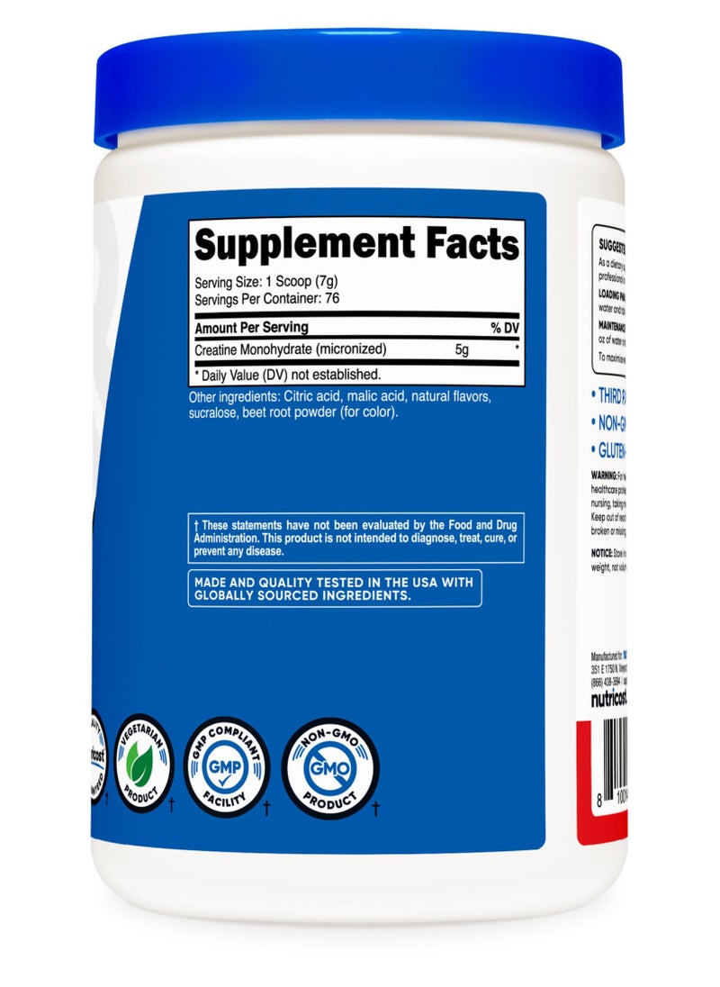 Nutricost - Creatine Monohydrate, Micronized Creatine Monohydrate, 5G Creatine Monohydrate Per Serving, 76 Servings, 500G Per Container, Fruit Punch, Net Wt. 17.9 Oz, (1.1 LB)500 G - Image 1