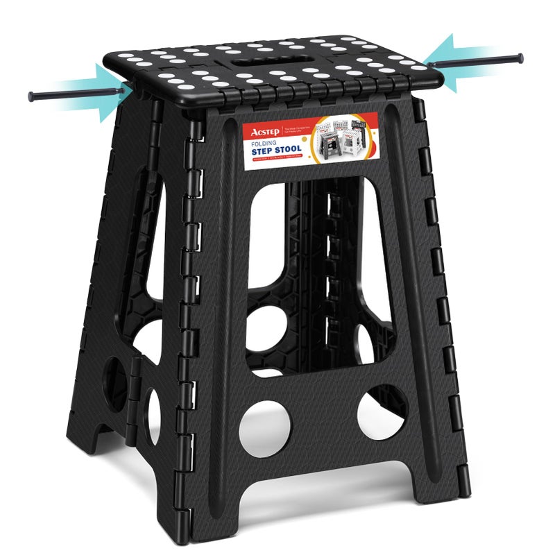 ACSTEP Folding Step Stool 17.5 Inch Heavy Duty Step Stool Foldable for Adults and Kids, Collapsible Stepping Stool with Handle, Non Slip Folding Stools for Kitchen Hold Up to 400lbs (Black 1PC) - Image 1