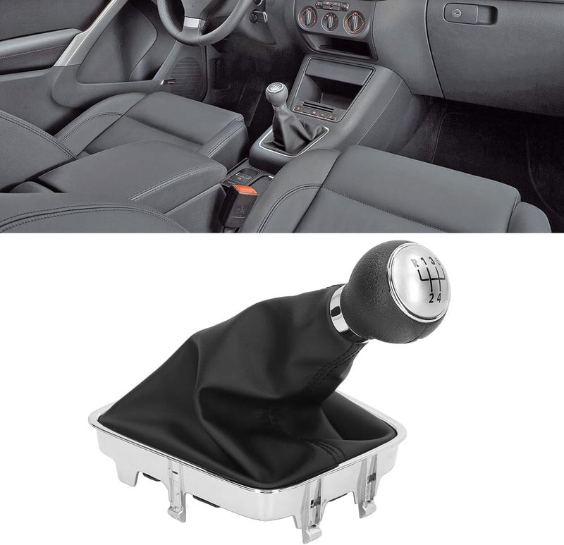 Gear Shift Knob Boot Set, 5 Speed PVC Leather Gear Shifter Lever Gaiter Kit with Ergonomic Design and Durable ABS Construction for Smooth Shifting Experience (Silver Cap) - Image 5