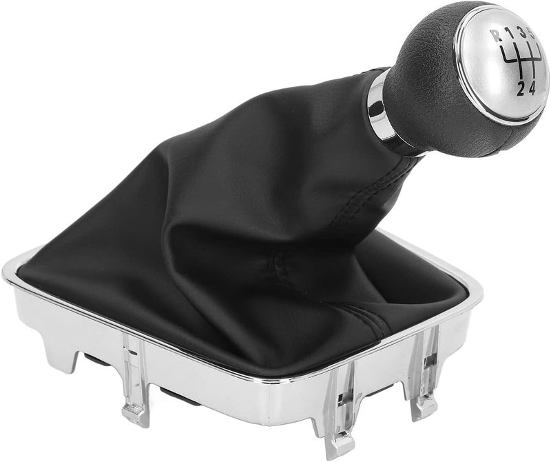 Gear Shift Knob Boot Set, 5 Speed PVC Leather Gear Shifter Lever Gaiter Kit with Ergonomic Design and Durable ABS Construction for Smooth Shifting Experience (Silver Cap) - Image 2