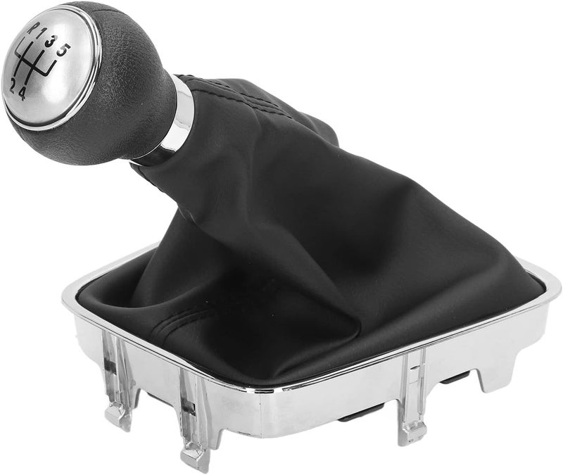 Gear Shift Knob Boot Set, 5 Speed PVC Leather Gear Shifter Lever Gaiter Kit with Ergonomic Design and Durable ABS Construction for Smooth Shifting Experience (Silver Cap) - Image 1