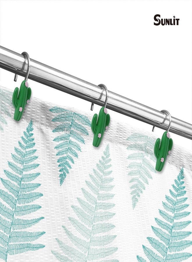Sunlit Tropical Cactus Decorative Shower Curtain Hooks, Green Cactus Flowers Blossom Shower Curtain Rings, Resin, Summer Bathroom Decoration - 12 Pack - Image 4