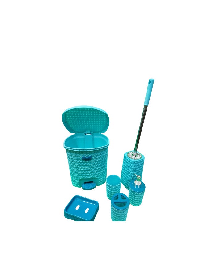 6-Piece Plastic Bathroom Set, Liter Basket - Liquid Soap Dispenser - Soap Holder - Toilet Brush with Cup - Toothbrush and Toothpaste Holder, Multicolor - Image 4