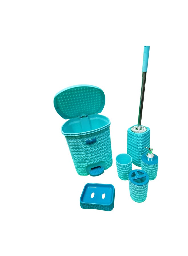 6-Piece Plastic Bathroom Set, Liter Basket - Liquid Soap Dispenser - Soap Holder - Toilet Brush with Cup - Toothbrush and Toothpaste Holder, Multicolor - Image 3