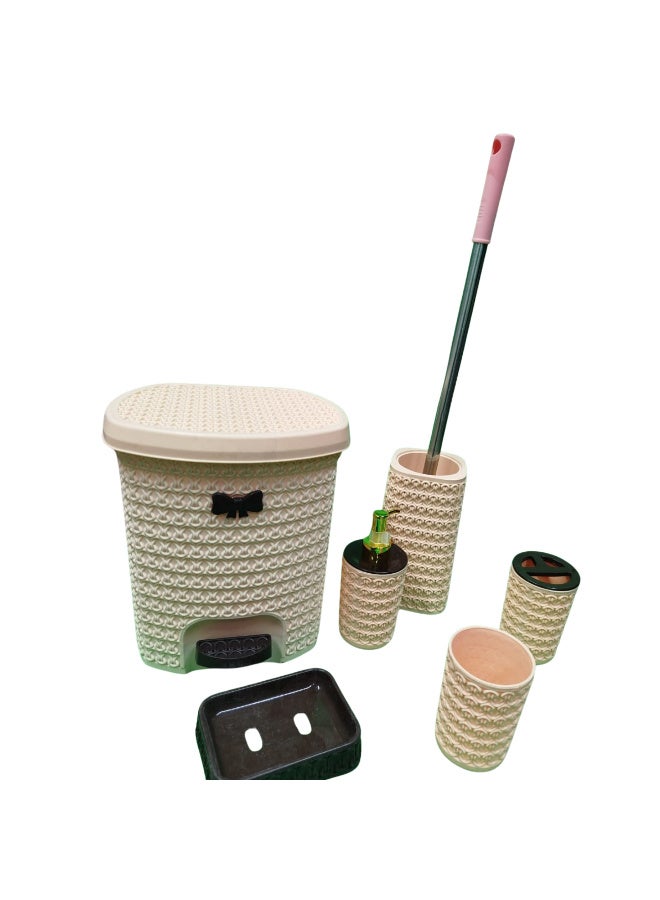 6-Piece Plastic Bathroom Set, Liter Basket - Liquid Soap Dispenser - Soap Holder - Toilet Brush with Cup - Toothbrush and Toothpaste Holder, Multicolor - Image 5