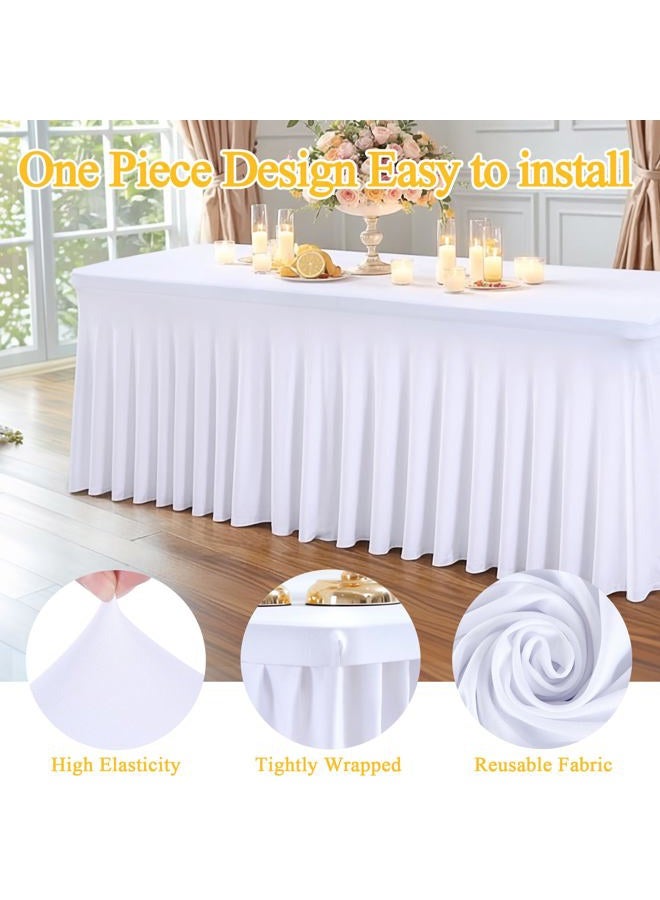 Shillance 2 Packs White Spandex Table Covers 6 Foot, Fitted Stretch Table Skirts 30x72 Inch, Wrinkle-Free Floor Length Polyester Tablecloths for Weddings Parties Banquets Events Decorations - Image 2