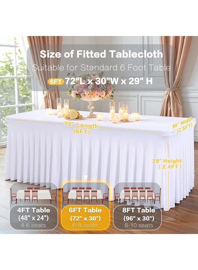 Shillance 2 Packs White Spandex Table Covers 6 Foot, Fitted Stretch Table Skirts 30x72 Inch, Wrinkle-Free Floor Length Polyester Tablecloths for Weddings Parties Banquets Events Decorations - Image 3