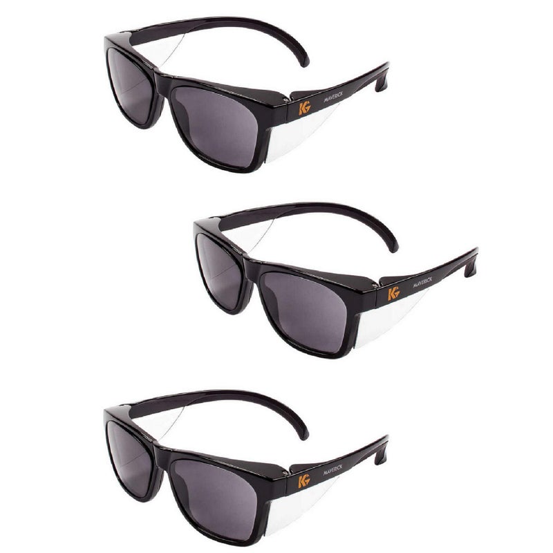 Kleenguard Maverick Safety Glasses with Intergrated Side Shields (3 Pair) (49311 Smoke Anti-Fog Lens with Black Frame) - Image 1
