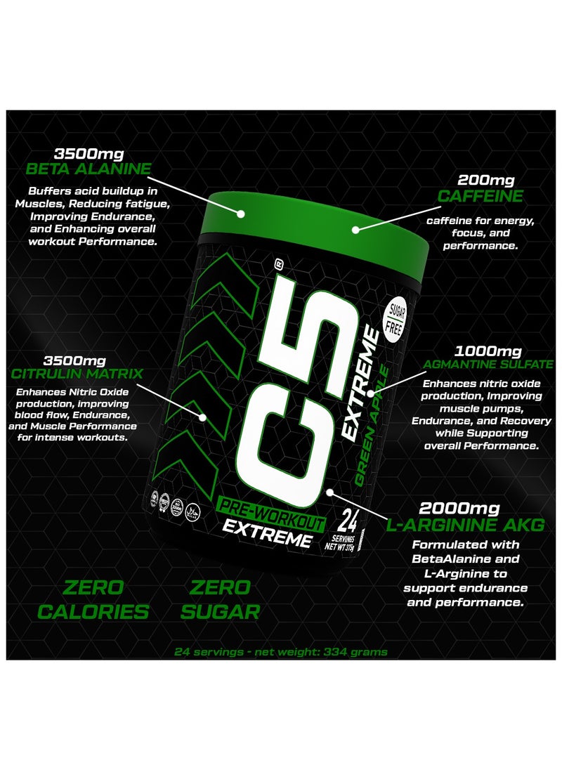 C5 C5 Extreme Pre Workout Powder Green Apple - 24 Servings, Sugar Free, Zero Calories, 200mg High Caffeine - Beta Alanine - Citrulline Malate, High-Performance Pre-Workout Booster Supplement  - Image 4