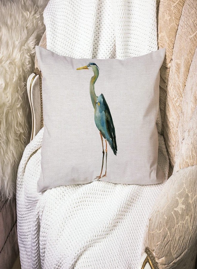 Smooffly Heron Pillow,Watercolor Blue Heron Waist Lumbar Cotton Linen Throw Pillow case Cushion Cover Sofa Home Decorative Rectangle Oblong 12x20 Inches - Image 2