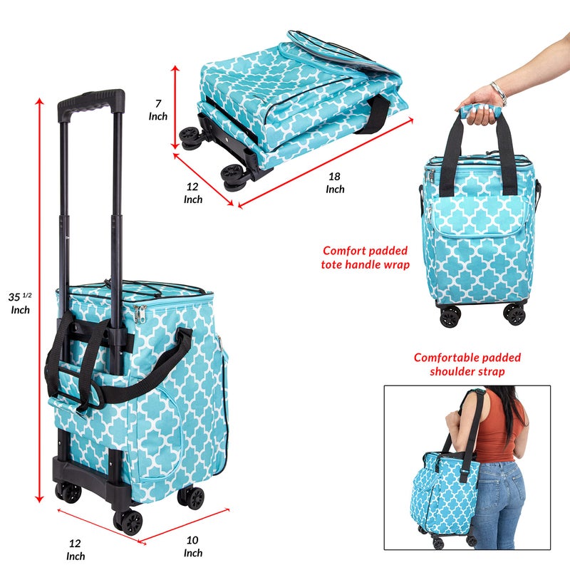 dbest Products Ultra Compact Cooler Smart Cart 360 Insulated Collapsible Rolling Tailgate BBQ Beach, Moroccan Tile - Image 3