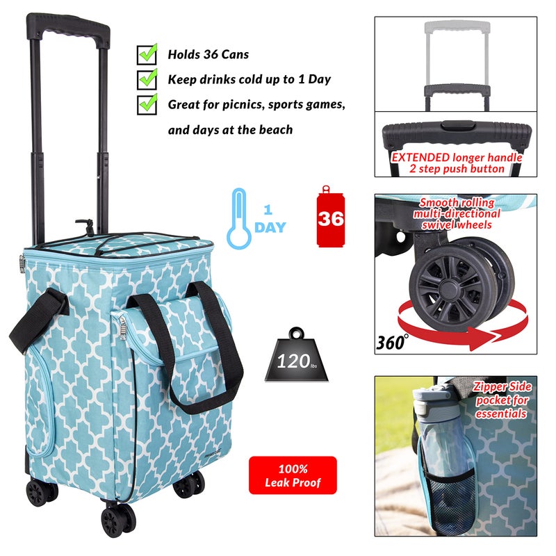 dbest Products Ultra Compact Cooler Smart Cart 360 Insulated Collapsible Rolling Tailgate BBQ Beach, Moroccan Tile - Image 2