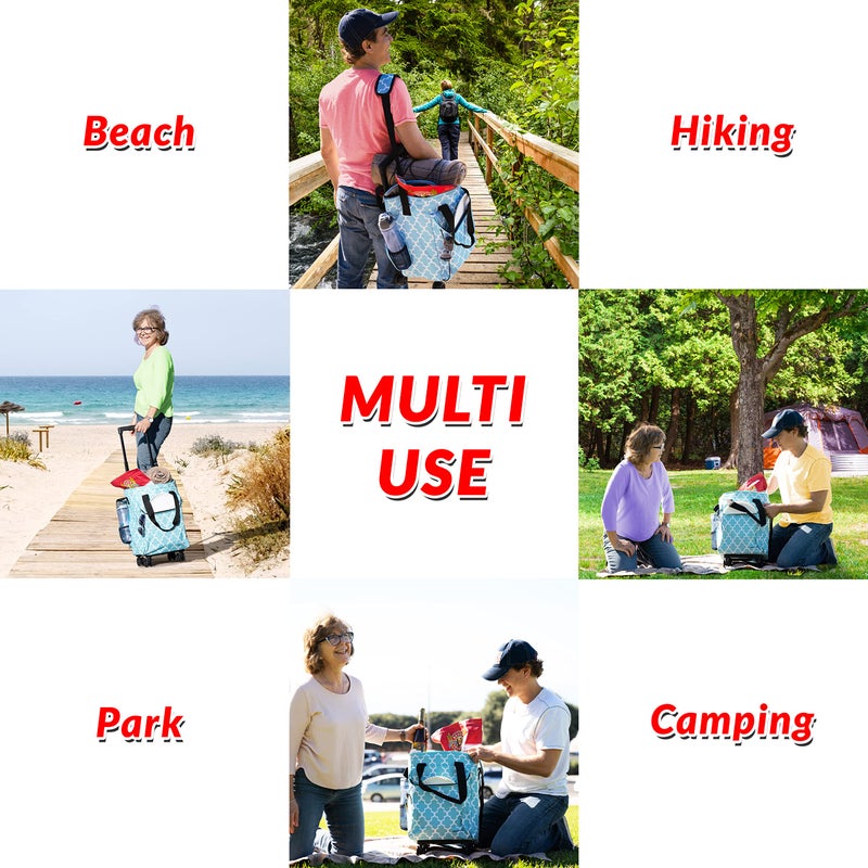 dbest Products Ultra Compact Cooler Smart Cart 360 Insulated Collapsible Rolling Tailgate BBQ Beach, Moroccan Tile - Image 4