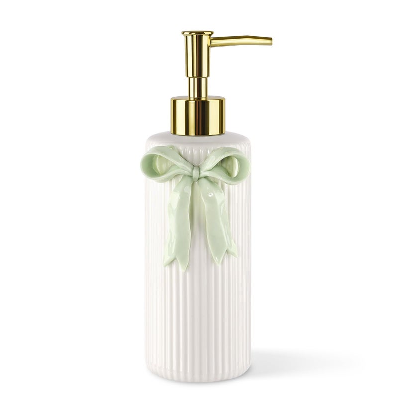 NEWHENGS Handmade Ceramic Bow Soap Pump Dispenser Hand Lotion Liquid Dispenser Refillable for Kitchen and Bathroom Decorative (Ribbon Green) - Image 5