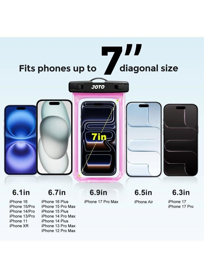 JOTO Universal Waterproof Phone Pouch Cellphone Dry Bag Case for iPhone 17 16 15 14 13 12 11 Pro Max Air Mini Plus Xs XR X 8 7 6S, Galaxy S23 S22 S21 Plus Note, Pixel up to 7" -Pink - Image 4
