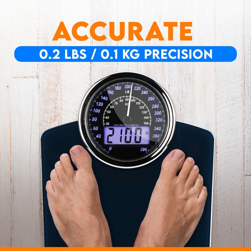 ZENO Hybrid 2-in-1 Analog & Digital Weighing Scale for Body Weight up to 400lbs - Thick Tempered Glass - Extra Large Display - Easy to Read Digital Bathroom Scale - New - Dark Blue - Image 5