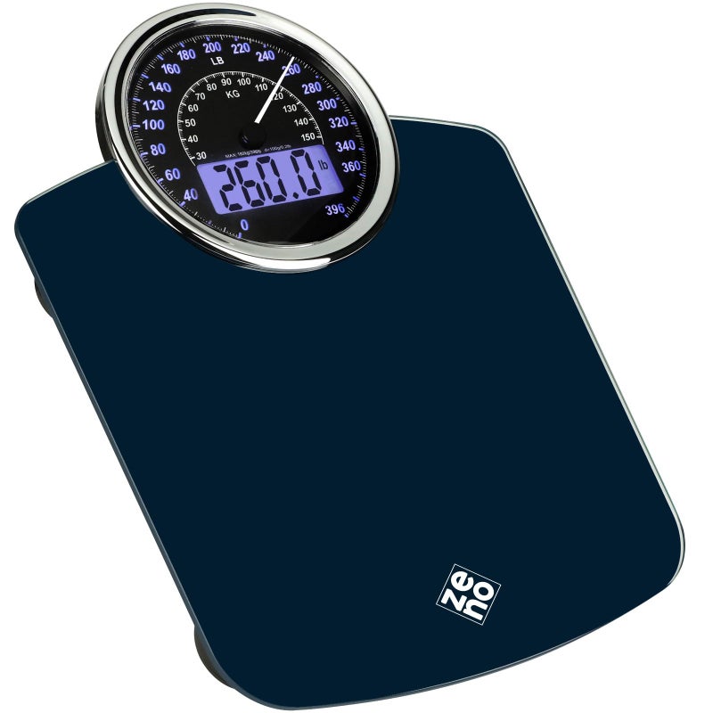 ZENO Hybrid 2-in-1 Analog & Digital Weighing Scale for Body Weight up to 400lbs - Thick Tempered Glass - Extra Large Display - Easy to Read Digital Bathroom Scale - New - Dark Blue - Image 1