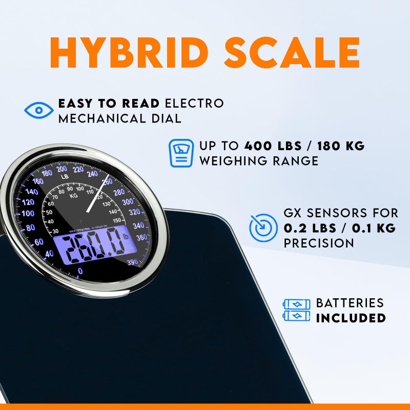 ZENO Hybrid 2-in-1 Analog & Digital Weighing Scale for Body Weight up to 400lbs - Thick Tempered Glass - Extra Large Display - Easy to Read Digital Bathroom Scale - New - Dark Blue - Image 2
