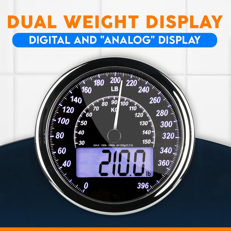 ZENO Hybrid 2-in-1 Analog & Digital Weighing Scale for Body Weight up to 400lbs - Thick Tempered Glass - Extra Large Display - Easy to Read Digital Bathroom Scale - New - Dark Blue - Image 3