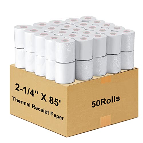 LabelMore 2-1/4" X 85' Thermal Receipt Paper, Credit Card Paper Rolls Thermal, Cash Register Roll, Premium Pos Printer Paper (50 Rolls) - Image 1