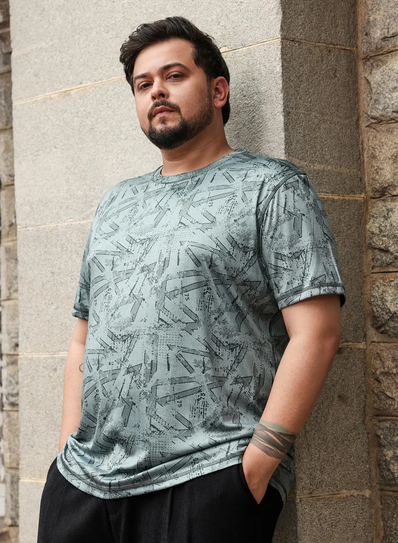 انستافاب بلس Instafab Plus Men Abstract-Streak Activewear T-Shirt | Crew Neck , Short Regular Sleeve | Pull On Closure , Straight Hem | Abstract Print Dri-Fit | Knit Fabric For Casual & Daily Wear | Olive Green