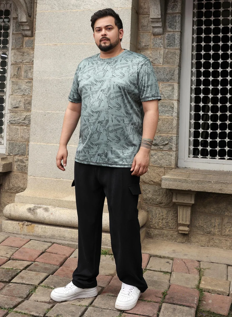 Instafab Plus  Men's Olive Green Abstract-Streak Activewear T-Shirt for Men | Best Price UAE