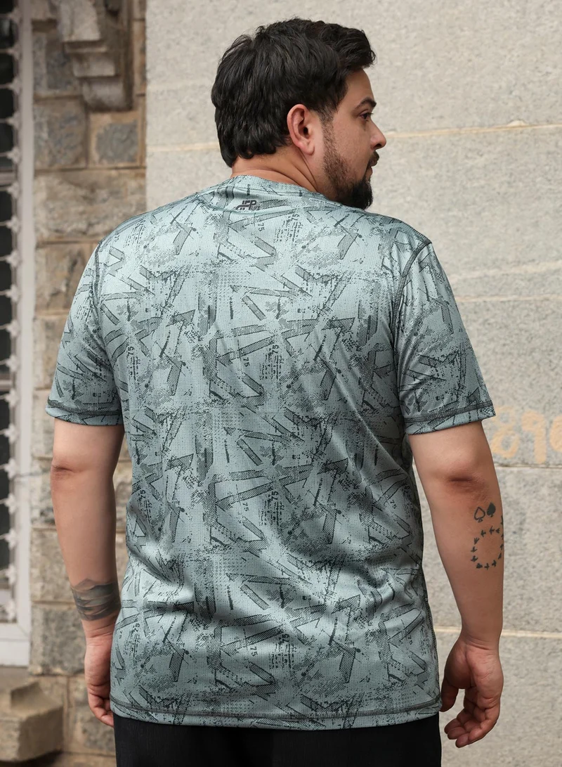 Instafab Plus  Men's Olive Green Abstract-Streak Activewear T-Shirt for Men | Best Price UAE