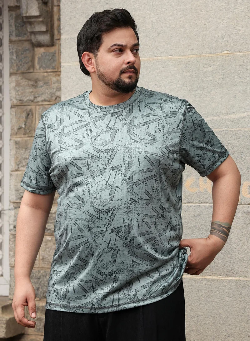 انستافاب بلس Instafab Plus Men Abstract-Streak Activewear T-Shirt | Crew Neck , Short Regular Sleeve | Pull On Closure , Straight Hem | Abstract Print Dri-Fit | Knit Fabric For Casual & Daily Wear | Olive Green