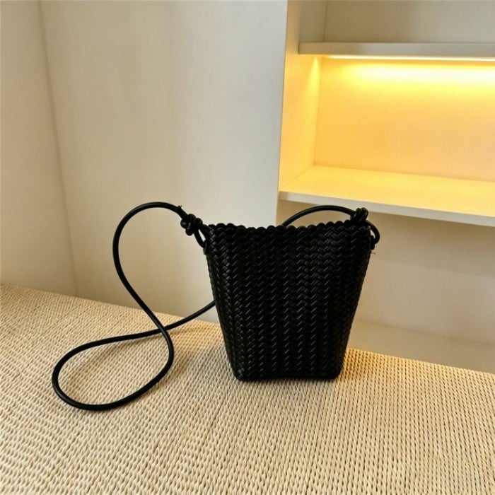 Mini Woven Bucket Bag for Women, PU, Casual Shoulder Crossbody Bag, 2026 - Image 1