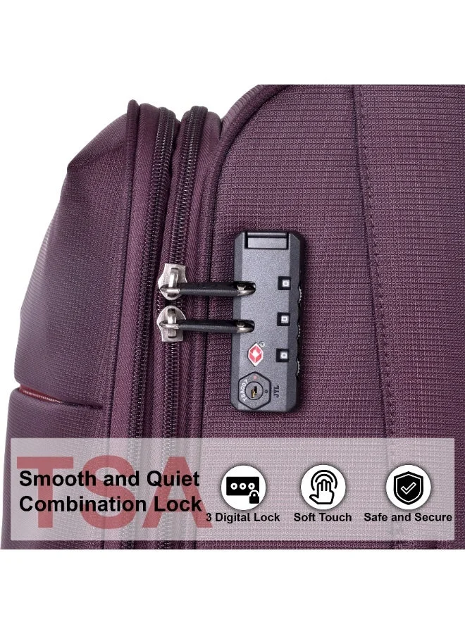 eminent Purple Soft Case Travel Bag Luggage Trolley for Unisex Polyester Lightweight Expandable Wheeled Suitcase with TSA lock V6101 Purple  | Best Price UAE