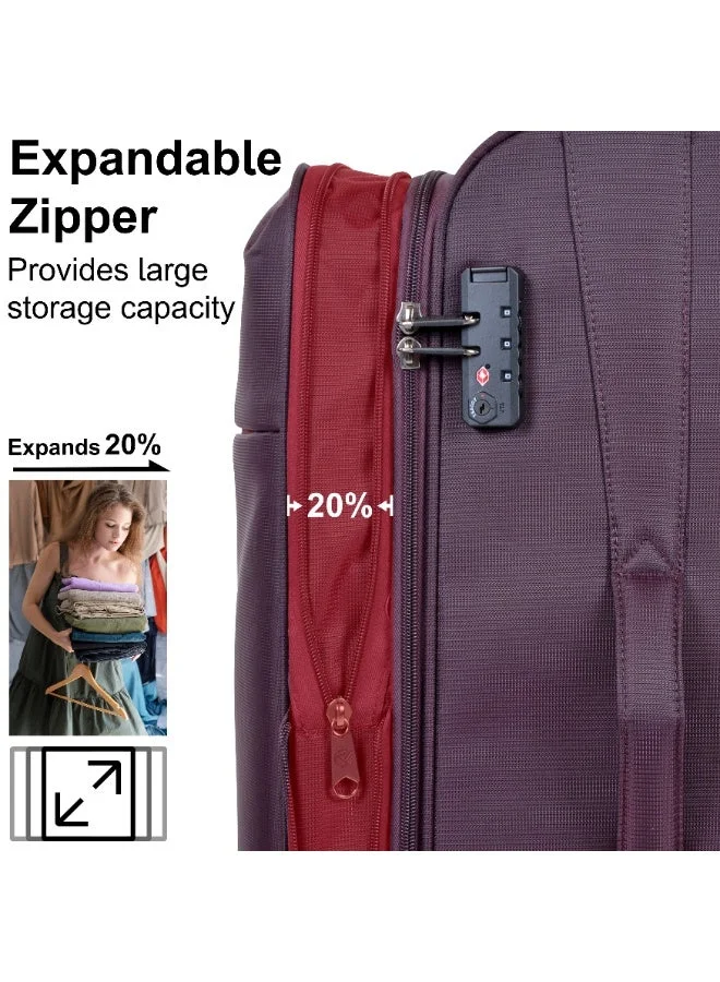 eminent Purple Soft Case Travel Bag Luggage Trolley for Unisex Polyester Lightweight Expandable Wheeled Suitcase with TSA lock V6101 Purple  | Best Price UAE
