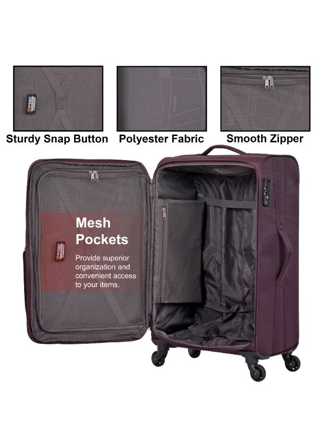 eminent Purple Soft Case Travel Bag Luggage Trolley for Unisex Polyester Lightweight Expandable Wheeled Suitcase with TSA lock V6101 Purple  | Best Price UAE
