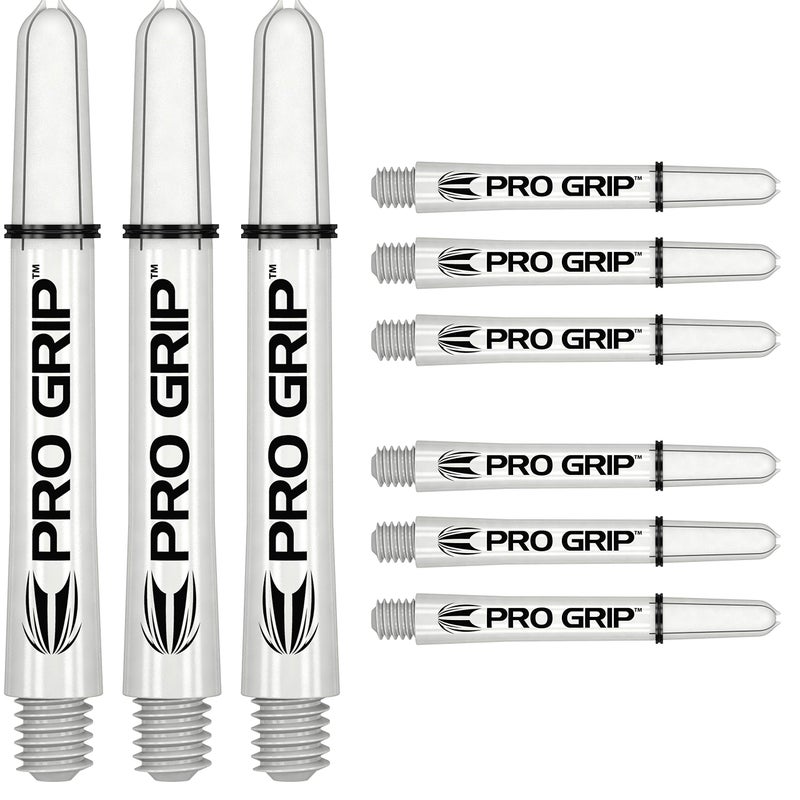 TARGET Darts Pro Grip Shafts – Set of 9 | White, Short (34mm) | Dart Stems, Professional Darts Accessories, 2BA Shaft Multipack with Rings - Image 1
