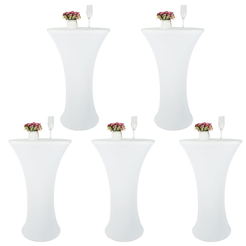 TC LUDUAN TC LUDUAN 5 Pack 24x43 Inch White Spandex Cocktail Table Cloth Fitted Round Bar Table Stretch Highboy Cocktail Table Covers for Banquet Outdoor Party Wedding Bar Round Bottom White 