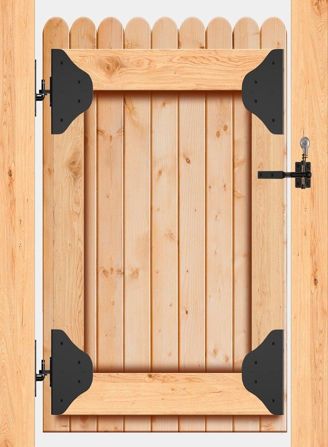 Mofeez Anti Sag Gate Kit Fence Gate Hardware - Heavy Duty 90 Degree Right Angle Hinges with Self-Locking Gate Latch & Corner Brace - for Wood Gates, Garden Fence (1 Set) - Image 1