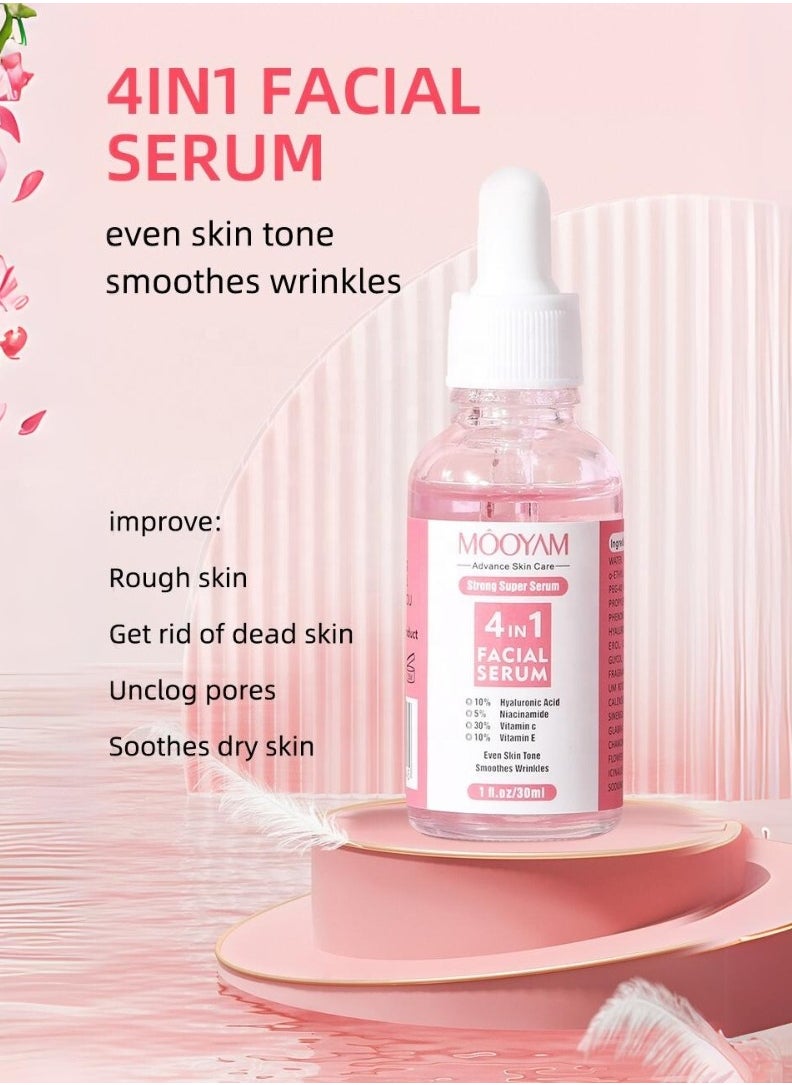 MOOYAM - 4 in 1 Facial Serum Vitamin C Serum for Face Vitamin C Facial Serums with Hyaluronic Acid Niacinamide Vitamin E Brightening Anti Aging Facial Serum for Dark Spots Fine Lines and Wrinkles 30ml - Image 1