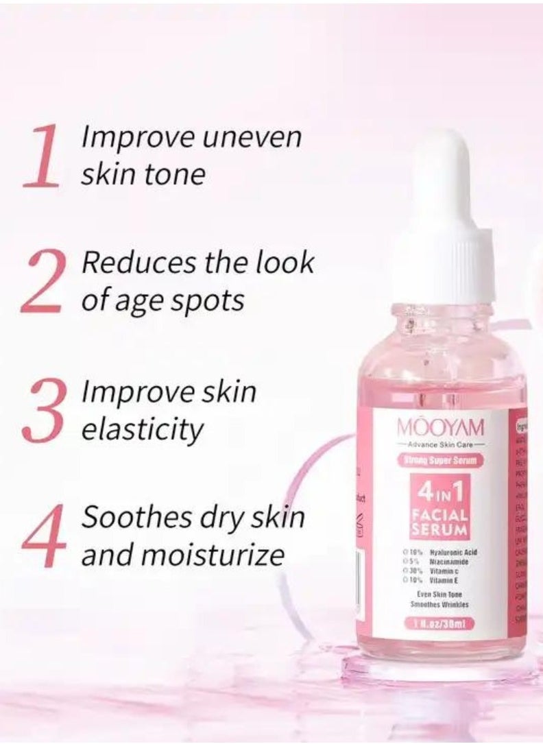 MOOYAM - 4 in 1 Facial Serum Vitamin C Serum for Face Vitamin C Facial Serums with Hyaluronic Acid Niacinamide Vitamin E Brightening Anti Aging Facial Serum for Dark Spots Fine Lines and Wrinkles 30ml - Image 1