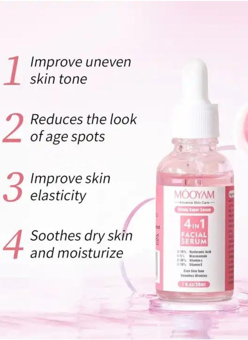 MOOYAM - 4 in 1 Facial Serum Vitamin C Serum for Face Vitamin C Facial Serums with Hyaluronic Acid Niacinamide Vitamin E Brightening Anti Aging Facial Serum for Dark Spots Fine Lines and Wrinkles 30ml - Image 1