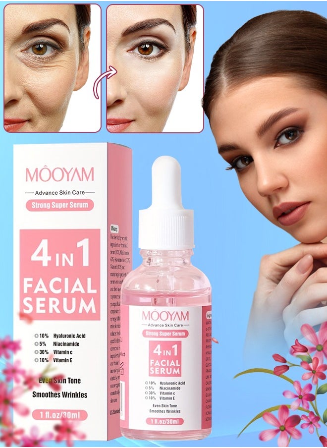 MOOYAM - 4 in 1 Facial Serum Vitamin C Serum for Face Vitamin C Facial Serums with Hyaluronic Acid Niacinamide Vitamin E Brightening Anti Aging Facial Serum for Dark Spots Fine Lines and Wrinkles 30ml - Image 1