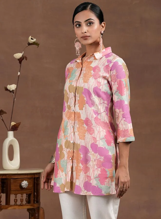 لباس Pink Printed Silk Blend Straight Kurti
