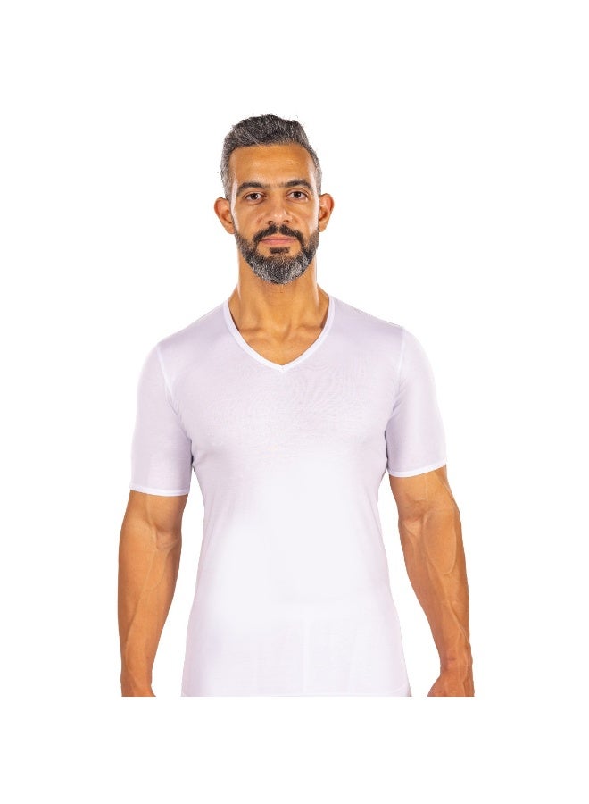 Men's short-sleeve V-neck undershirt (pack of 6); a comfortable cotton undershirt for daily use and for wearing under traditional robes or other clothing, featuring a practical design and all-day comfort. - Image 1