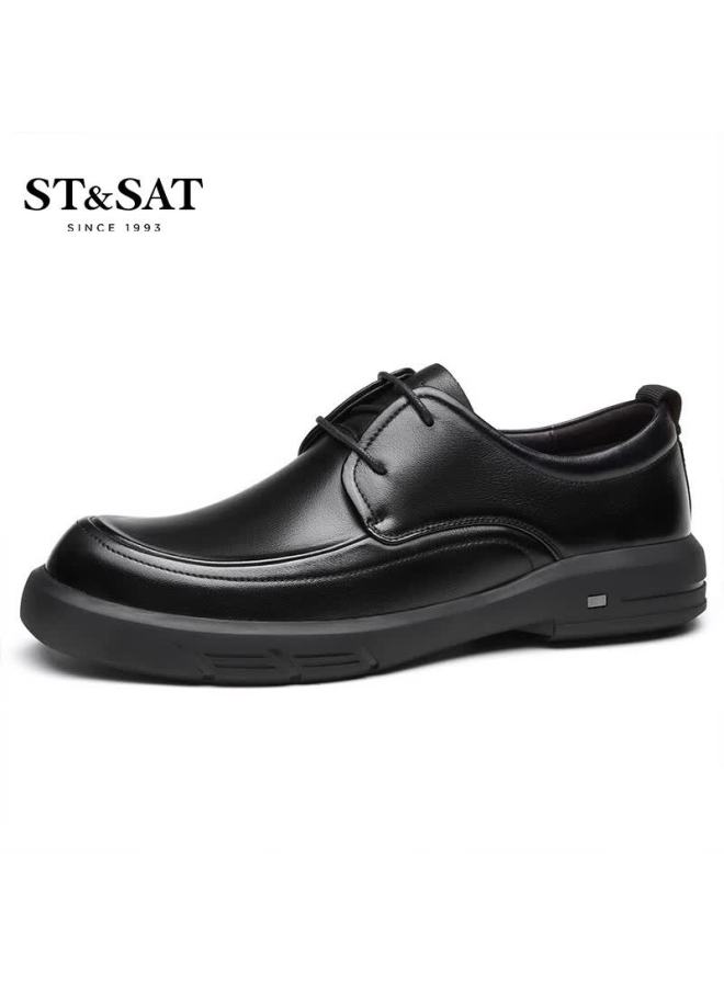 St&sat Men's Autumn New First Layer Cowhide Slip-on Lace-up Business Casual Loafers Driving Moccasins - Image 5