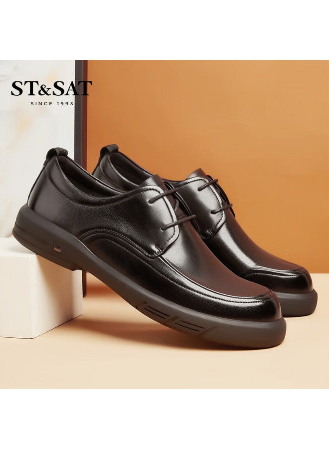 St&sat Men's Autumn New First Layer Cowhide Slip-on Lace-up Business Casual Loafers Driving Moccasins - Image 1