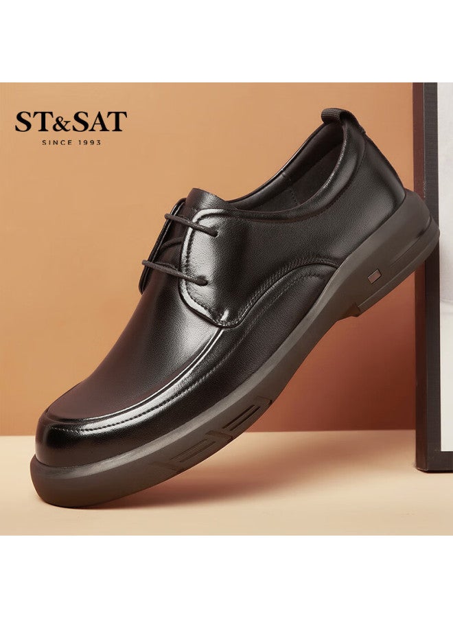 St&sat Men's Autumn New First Layer Cowhide Slip-on Lace-up Business Casual Loafers Driving Moccasins - Image 4