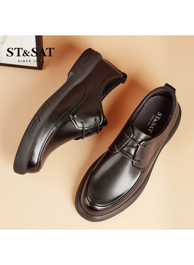 St&sat Men's Autumn New First Layer Cowhide Slip-on Lace-up Business Casual Loafers Driving Moccasins - Image 3