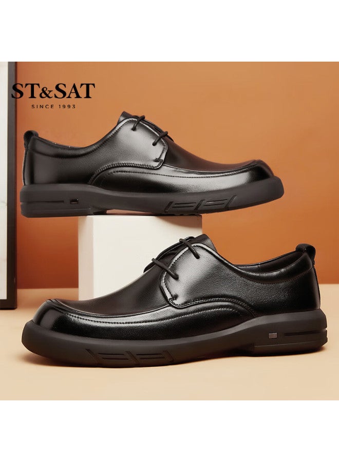 St&sat Men's Autumn New First Layer Cowhide Slip-on Lace-up Business Casual Loafers Driving Moccasins - Image 2