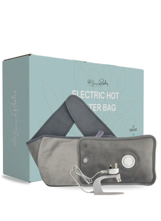 Breeze & Ripplez Breeze & Ripplez™ Set of 1pc electric rechargeable heating water bag soft fleece cover for pain relief advanced leak proof technology fast heating with 1 pc belt for pain relief  - Image 1